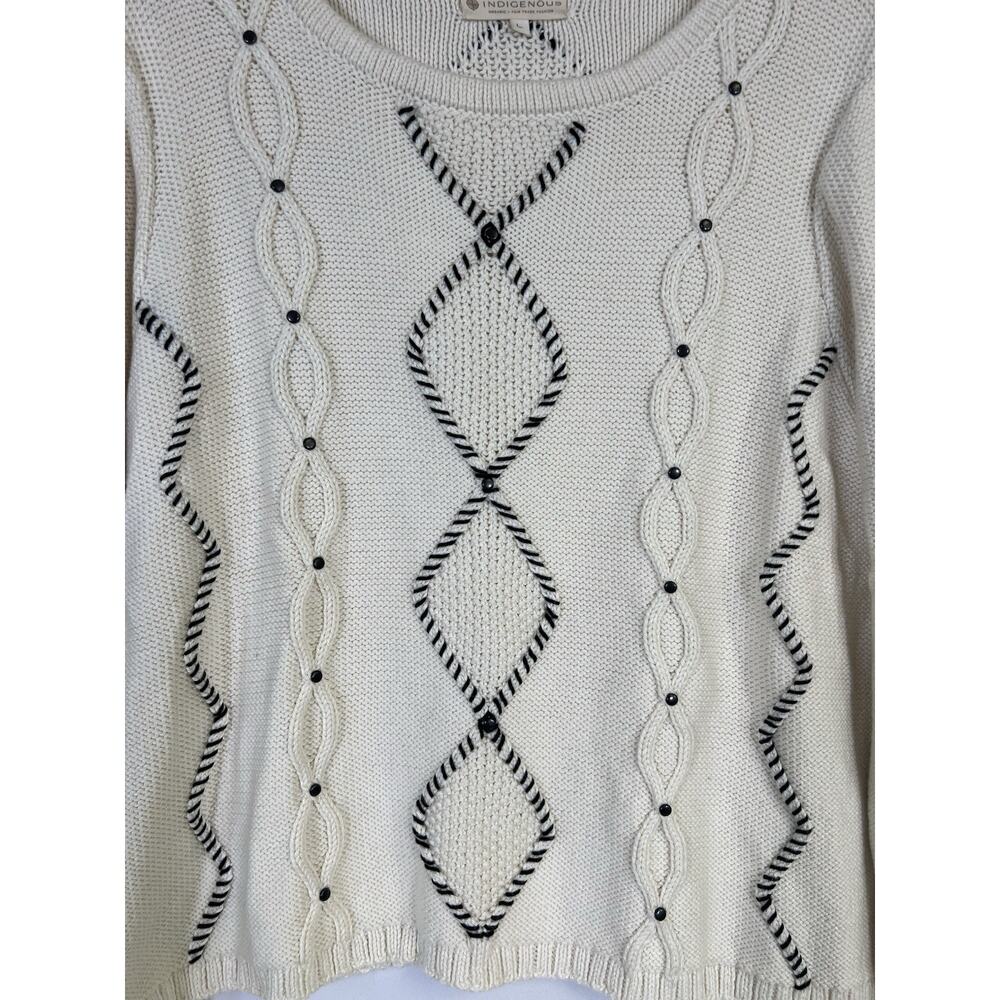 INDIGENOUS Peru Organic Cotton Cable Knit Pullover Sweater Ivory Women’s L - Picture 5 of 11